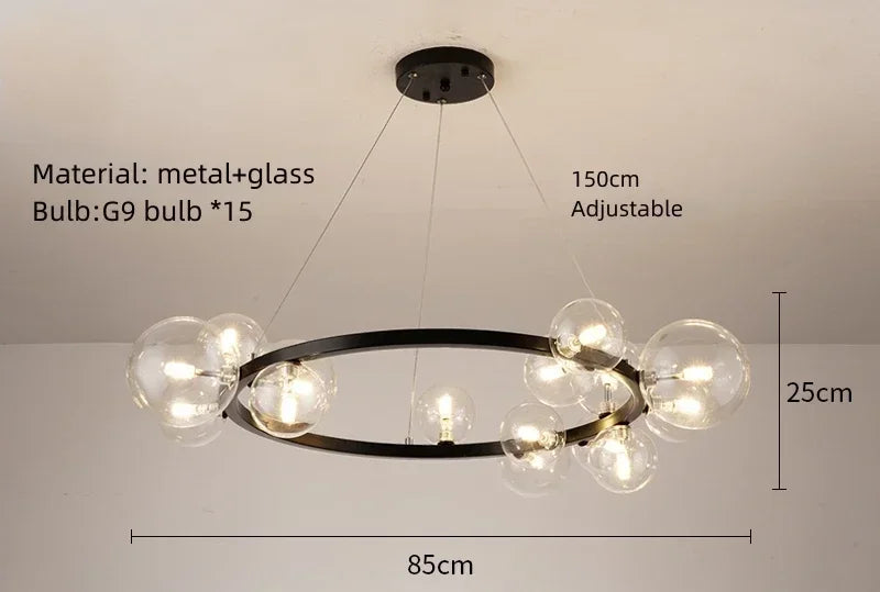 Simple Modern Chandelier – Clear Glass Ball LED Hanging Lamp for Living Room, Dining Room & Bedroom