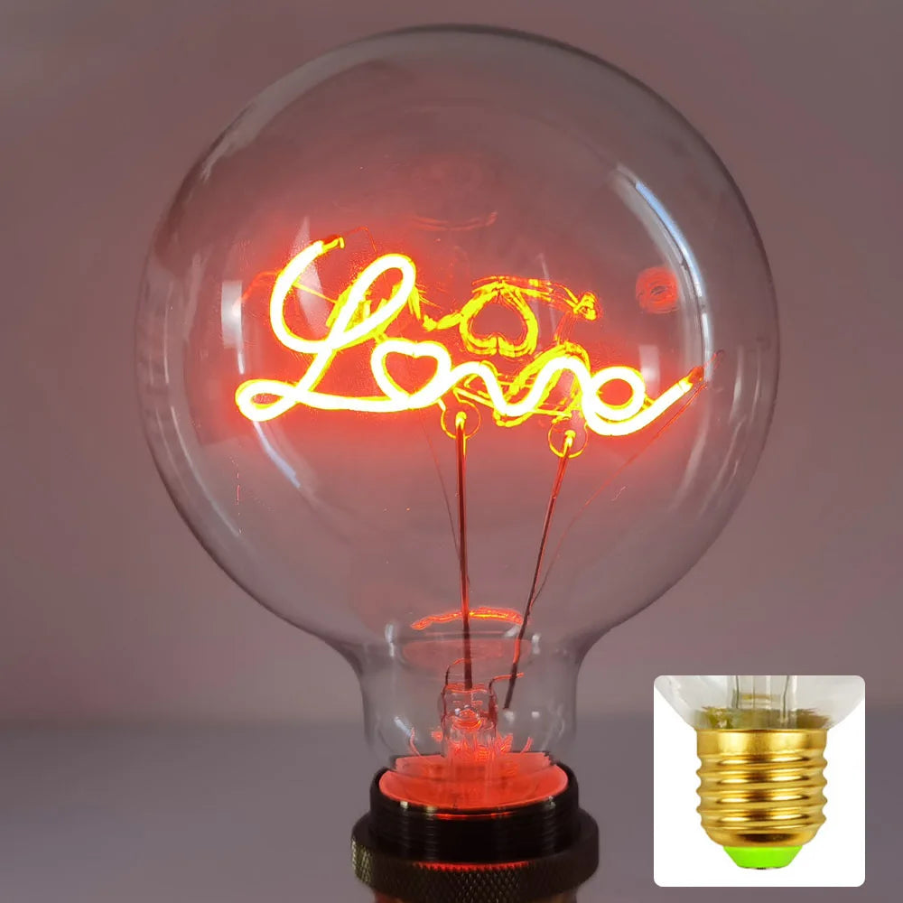 LED Filament Letter Bulb G125 LOVE – Warm Ambient Edison Light for Bedroom and Home Décor