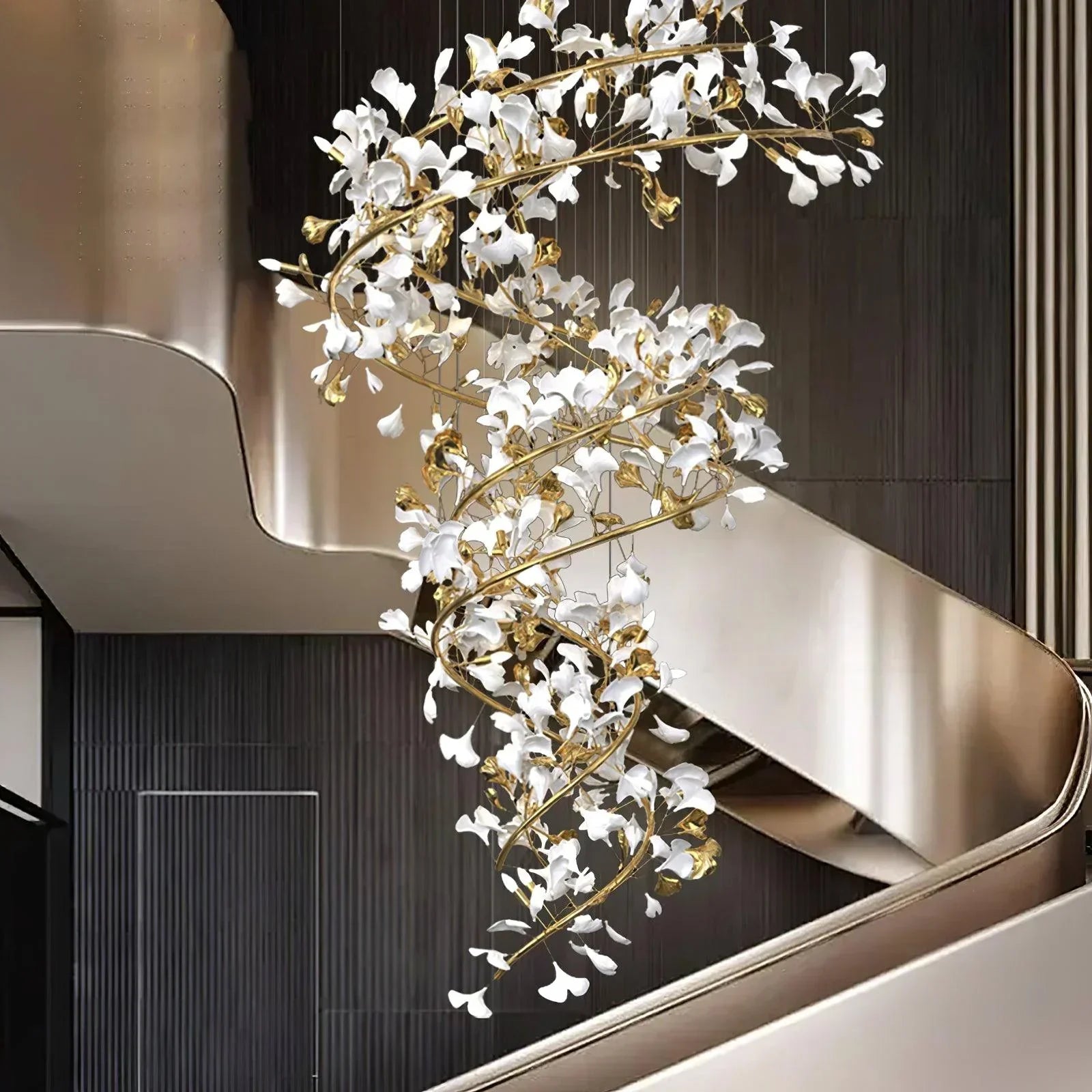 Modern Luxury Loft Ginkgo Leaf Chandelier – Artistic Large Pendant Light for Duplex Staircase, Villa & Hotel Lobby