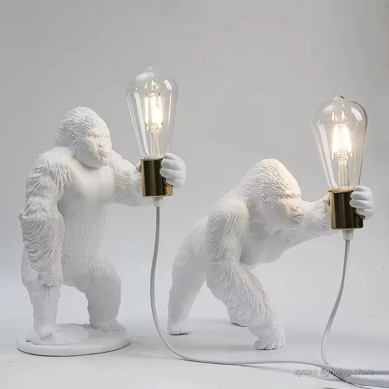 King Kong Gorilla Animal Floor Lamp – Creative Resin Table Light for Bedroom and Home Décor