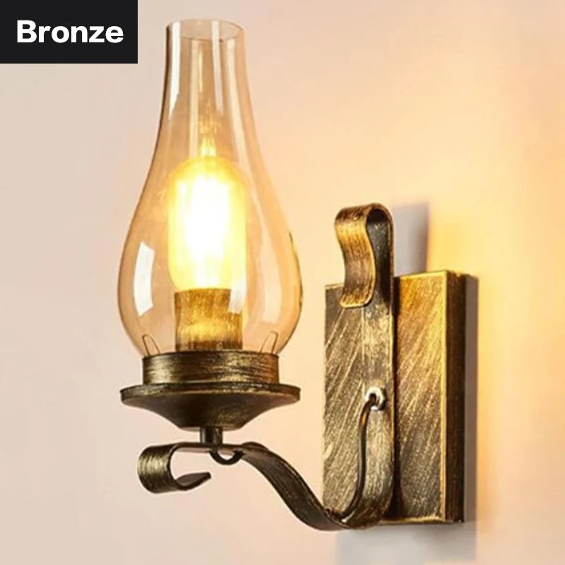 Retro Industrial Iron Wall Lamp – Vintage Kerosene-Style Glass Sconce for Restaurants, Corridors, Bedrooms, and Loft Interiors