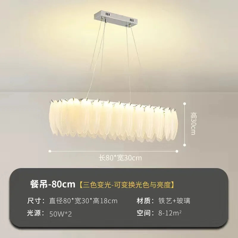 Modern Luxury Feather Glass Chandelier – Gold Round Decorative Lighting for Living Room, Bedroom & Dining Area