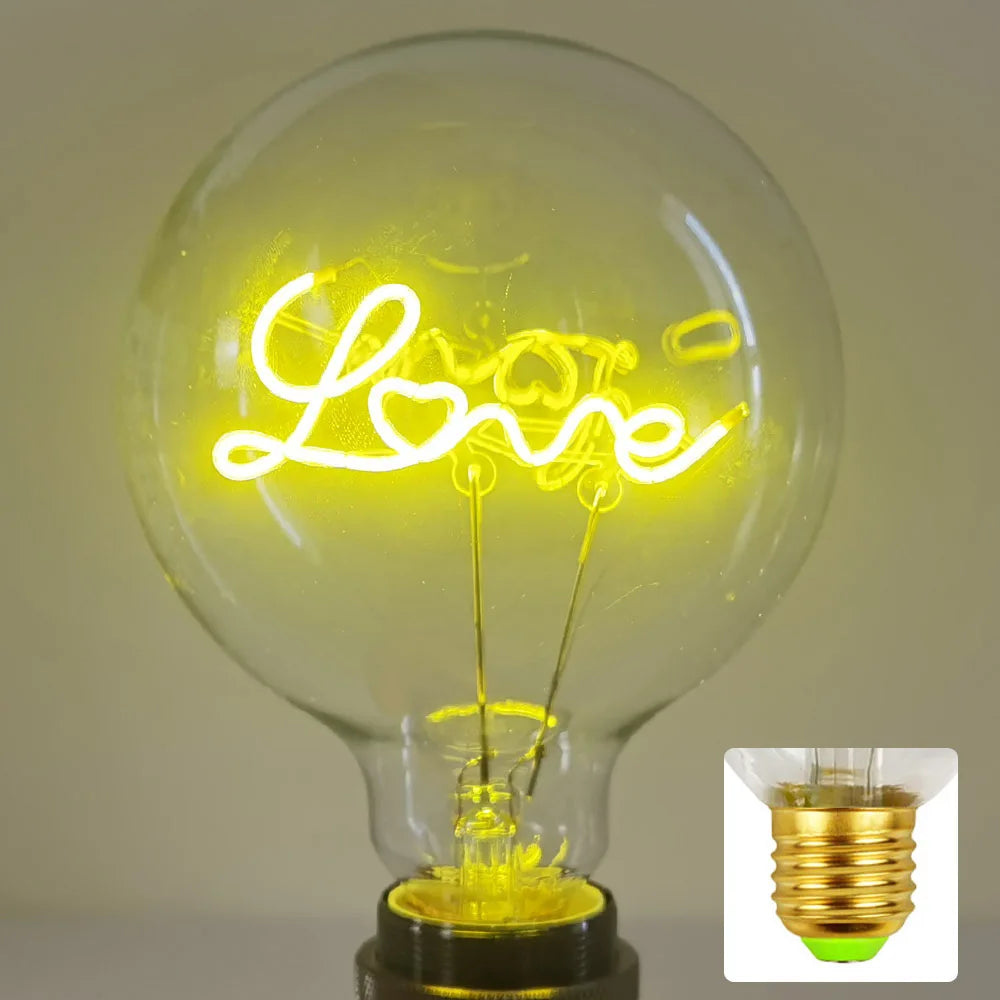 LED Filament Letter Bulb G125 LOVE – Warm Ambient Edison Light for Bedroom and Home Décor
