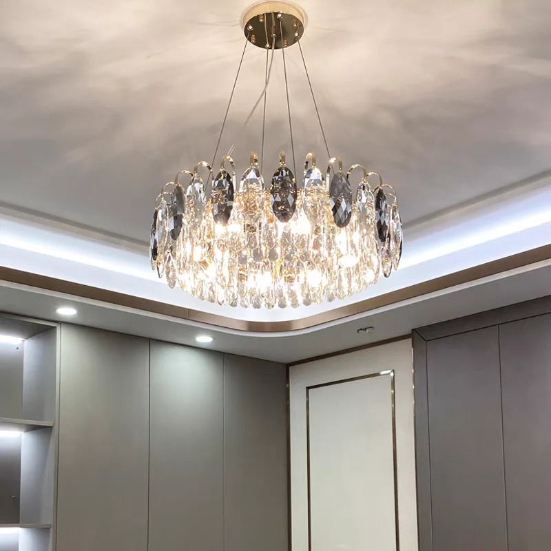 Light Luxury Crystal Chandelier – Modern Minimalist High-End Lighting for Bedroom, Living Room & Villa Spaces