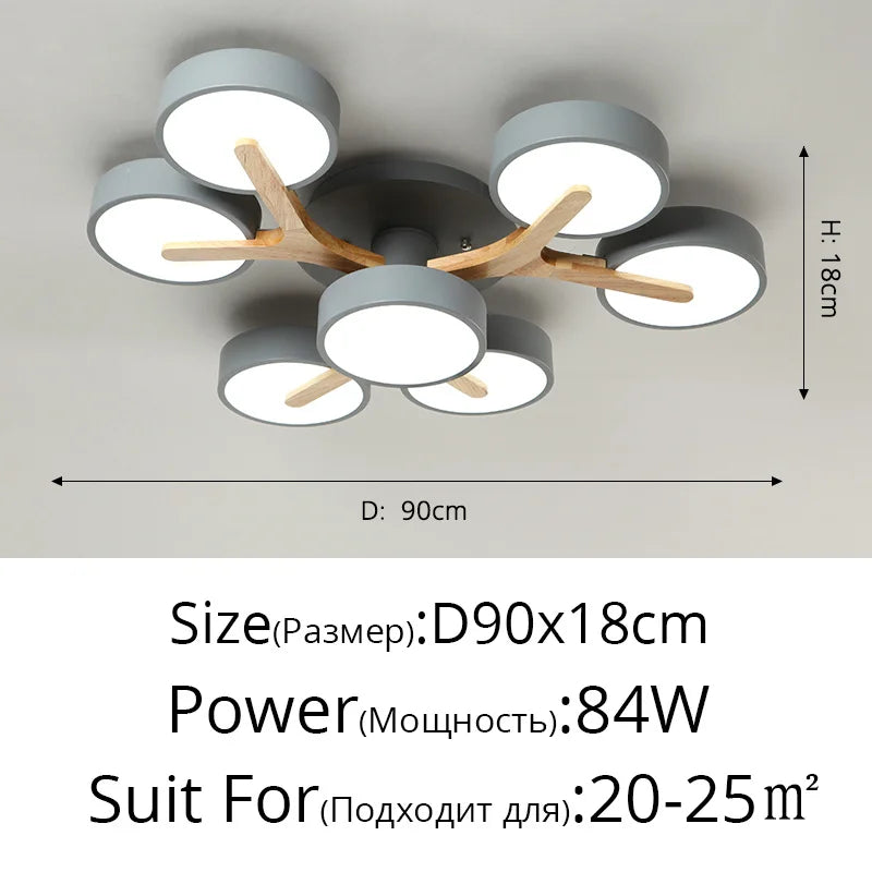 Nordic Style Personalized Macaron LED Chandelier – Modern Minimalist Wood & Aluminum Ceiling Light for Bedroom and Living Room