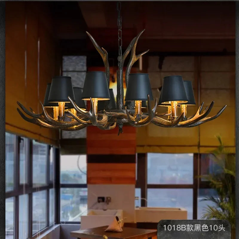 Retro Antlers LED Chandelier – Vintage Resin Antler Pendant Light for Dining Room, Living Room & Home Interior Décor