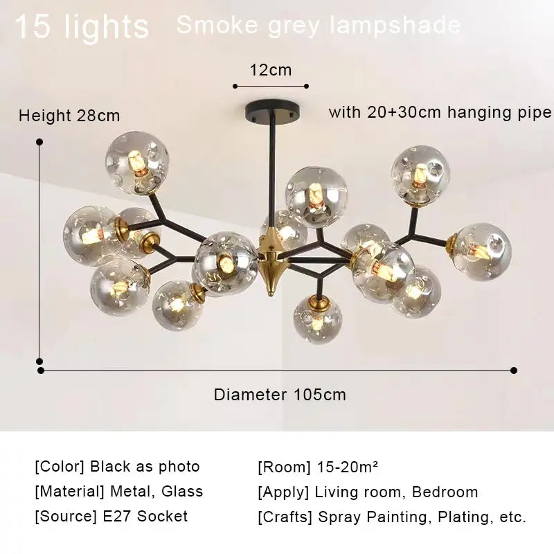 Nordic Glass Ball Lamp Modern LED Ceiling Chandelier Living Room Bedroom Kitchen Dining Room Home Decor Pendant Light Fixture