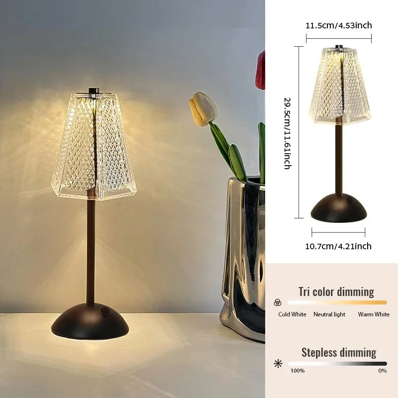 LED Table Lamp Touch Sensor USB Rechargeable – 3-Color Wireless Bedside Night Light for Home, Restaurant, Hotel, and Bar