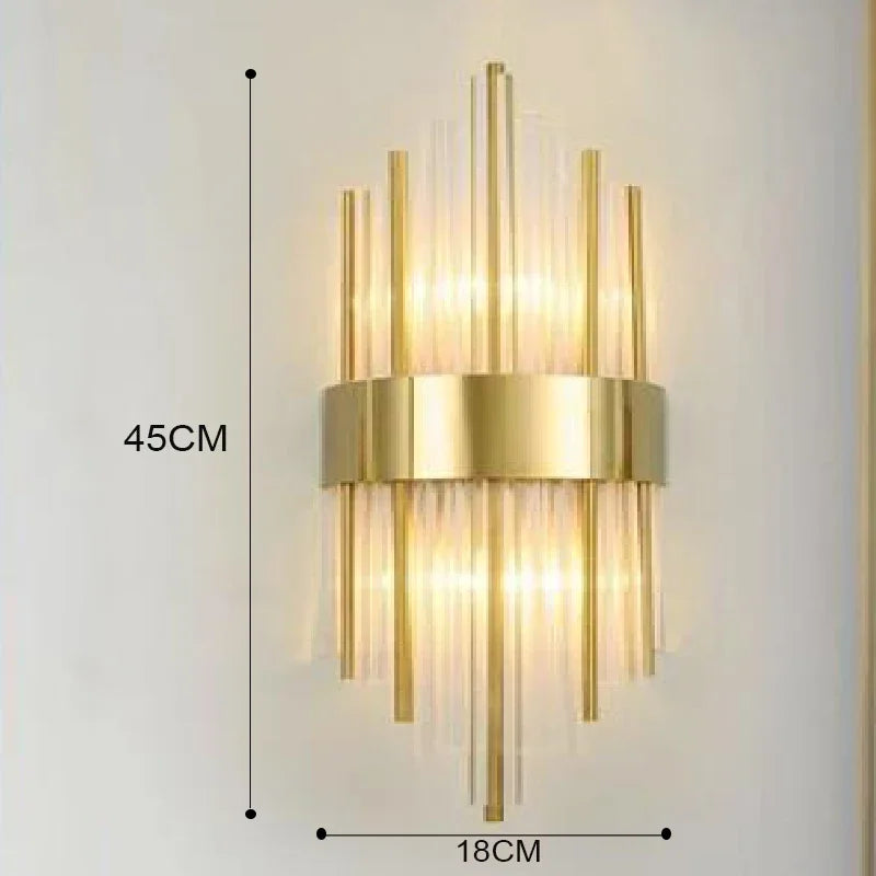 Luxury Gold Crystal LED Wall Lamp – Modern Stainless Steel Sconce for Living Room, Bedroom, Bedside, and Staircase Décor