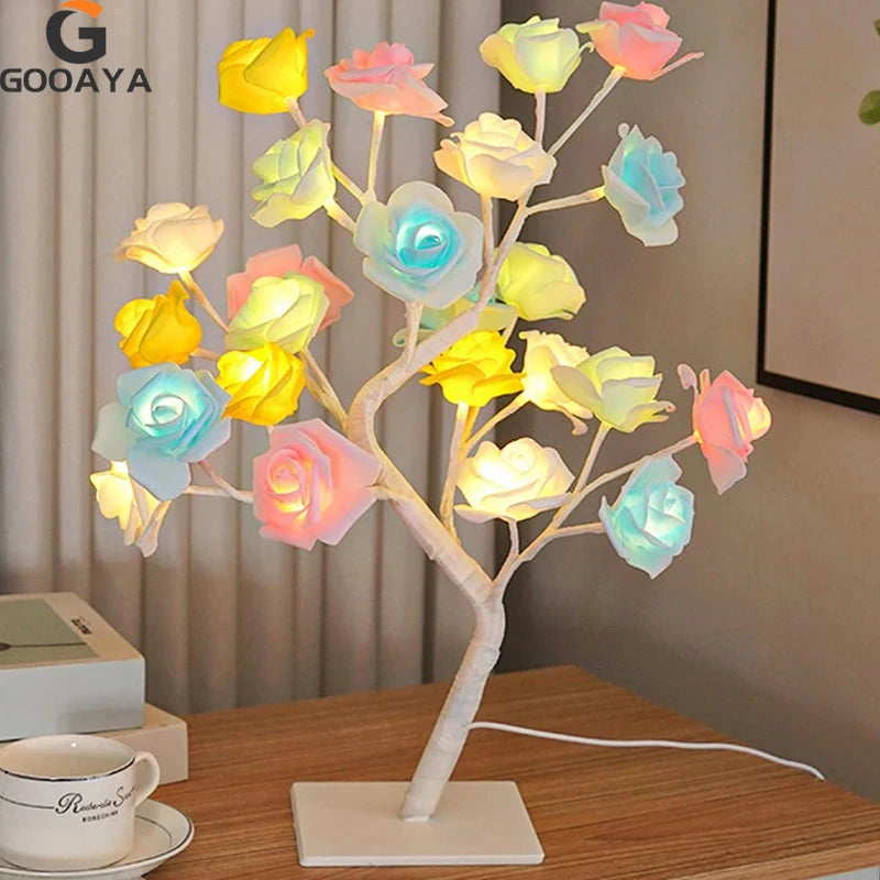24LED Rose Flower Tree Table Lamp – USB Night Light for Kids’ Room and Home Decoration