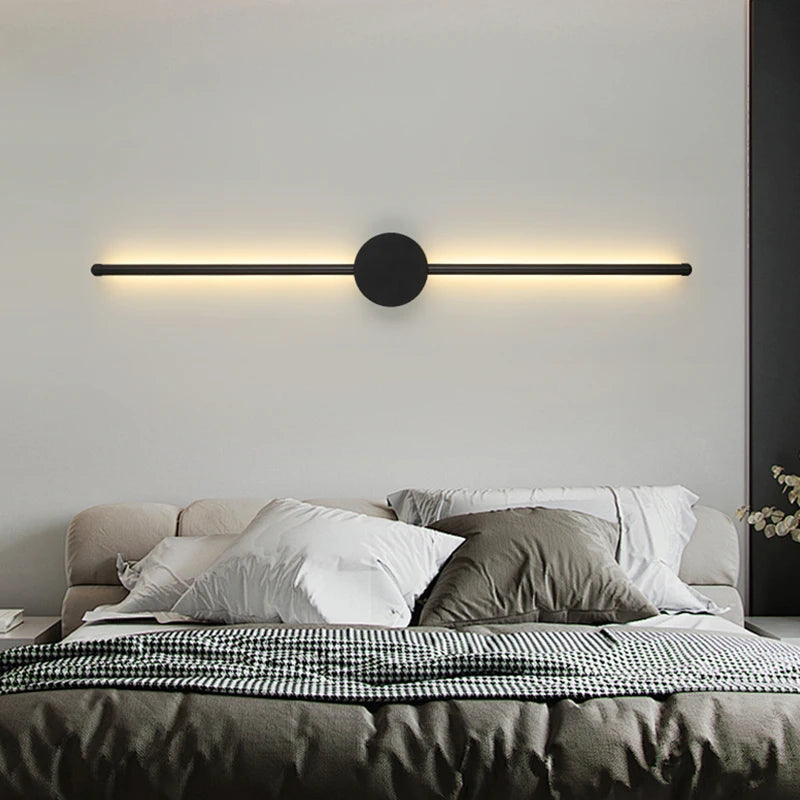 Modern Long LED Wall Lamp – Black I-Shaped Lighting for Bedroom, Living Room & Corridor
