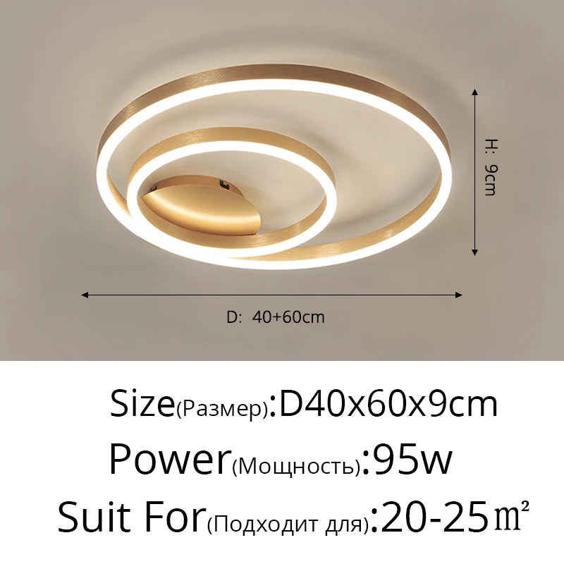 Household Gold LED Chandeliers – Modern 3-Circle Metal Ceiling Light for Living Room, Bedroom & Dining Room