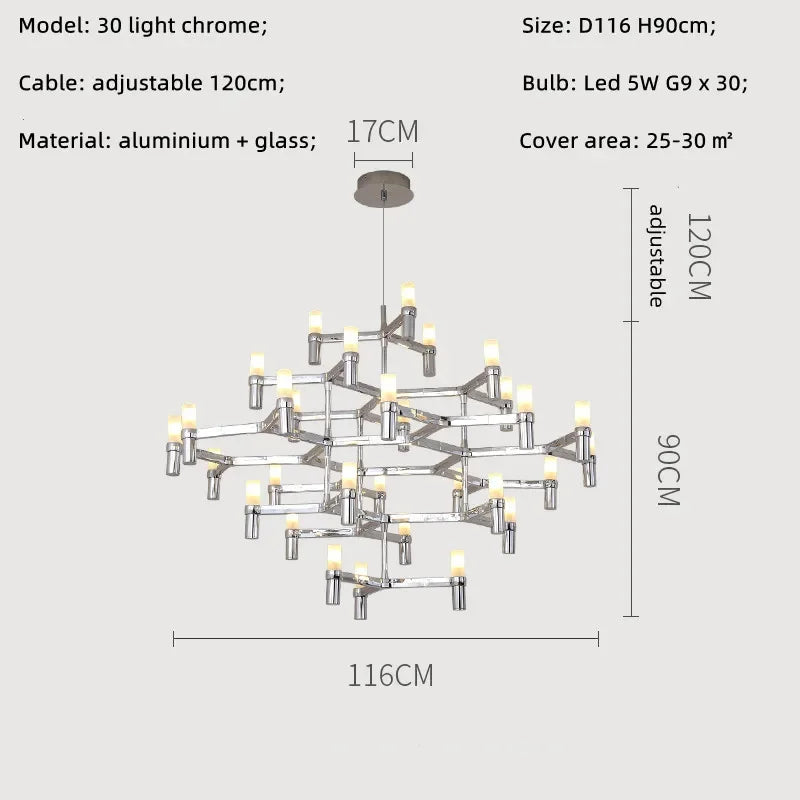 Modern Luxury Metal & Frosted Glass Geometric Ceiling Light – Adjustable Multi-Light Chandelier for Living Room, Dining Room & Hotels