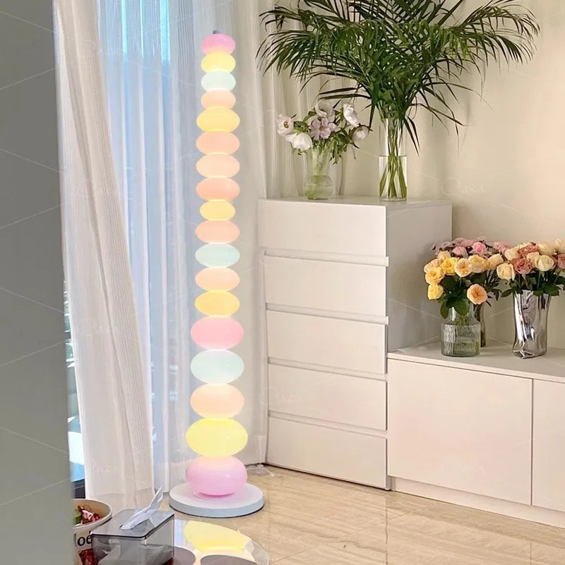 Rainbow Macaron Candy Glass Floor Lamp – Colorful Ambient LED Lighting for Living Room and Bedroom Décor