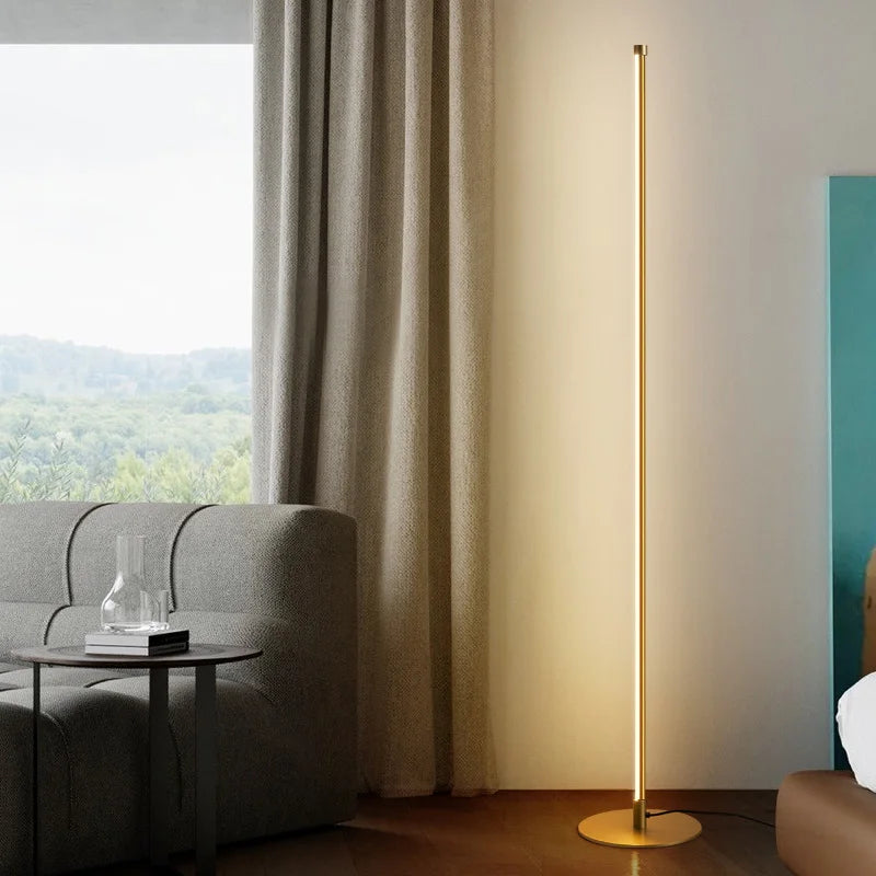 Simple Slim Floor Lamp – Minimalist LED Strip Lighting for Bedroom and Living Room Art Décor