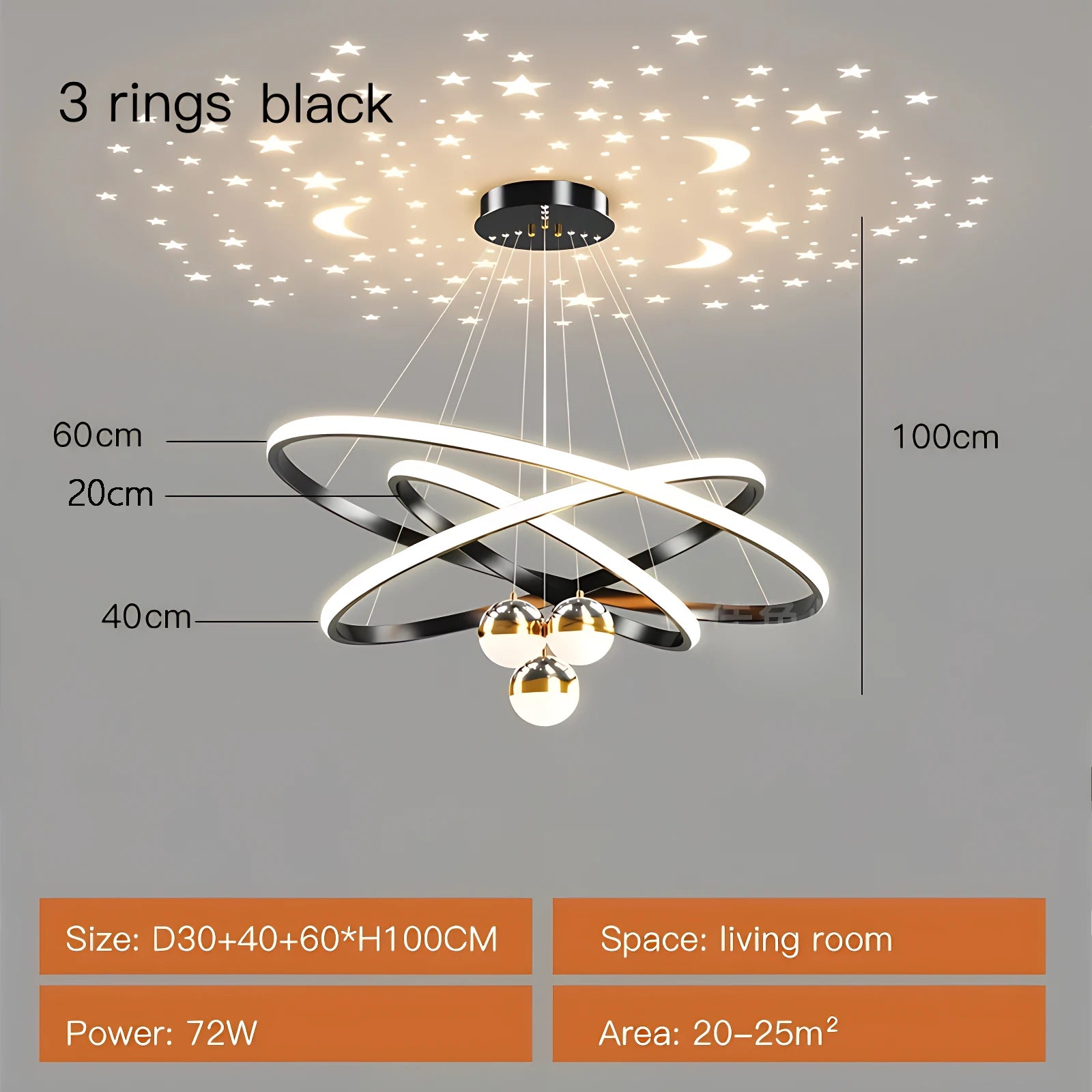 Nordic Starry Sky Projection LED Chandelier – Modern Black & Gold Ceiling Pendant for Living Room, Bedroom, Kitchen