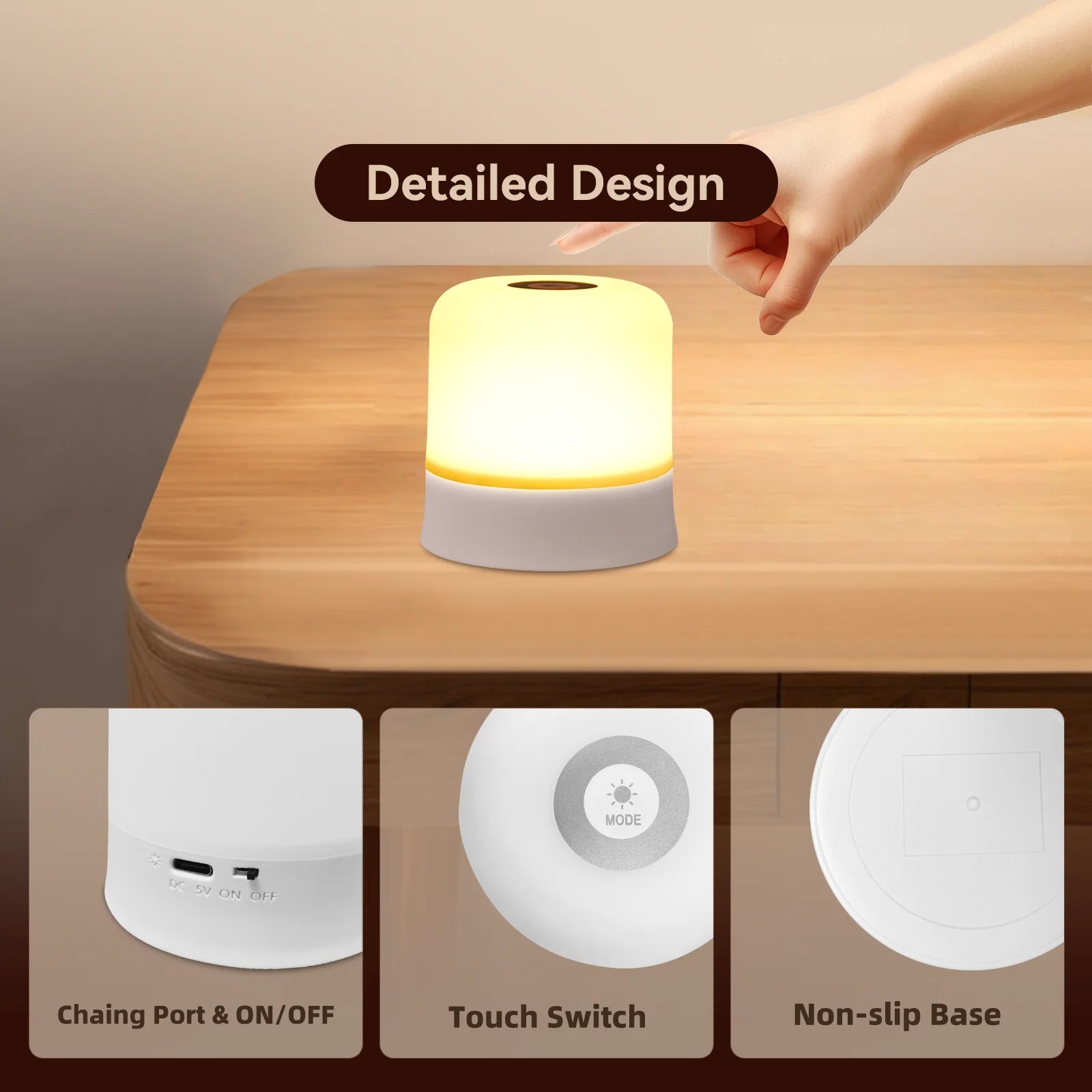 Rechargeable LED Night Light with Remote and Touch Control – RGB Dimmable Portable Lamp for Bedroom and Kids Room