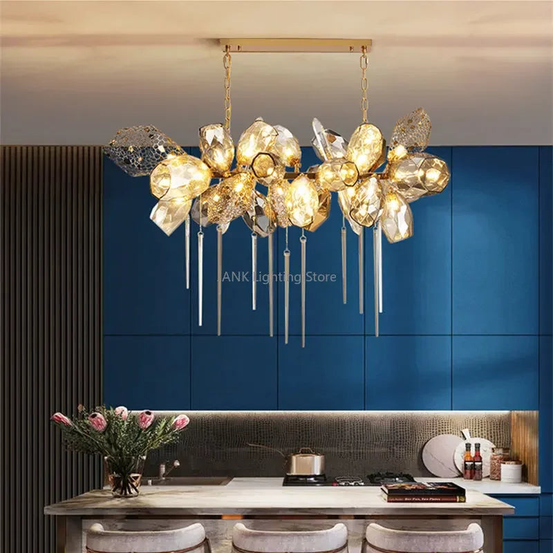 Nordic Living Room LED Stainless Steel Crystal Chandelier – Luxury Designer Pendant Lamp for Home & Restaurant