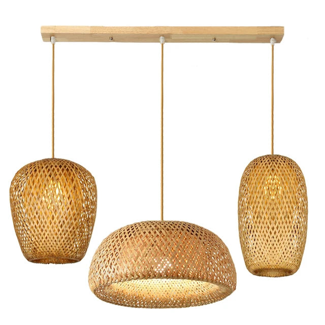 Lomin Bamboo Light Pendant Lamp – Hand-Woven Natural Rattan Wicker Chandelier (E27, 110V / 220V)