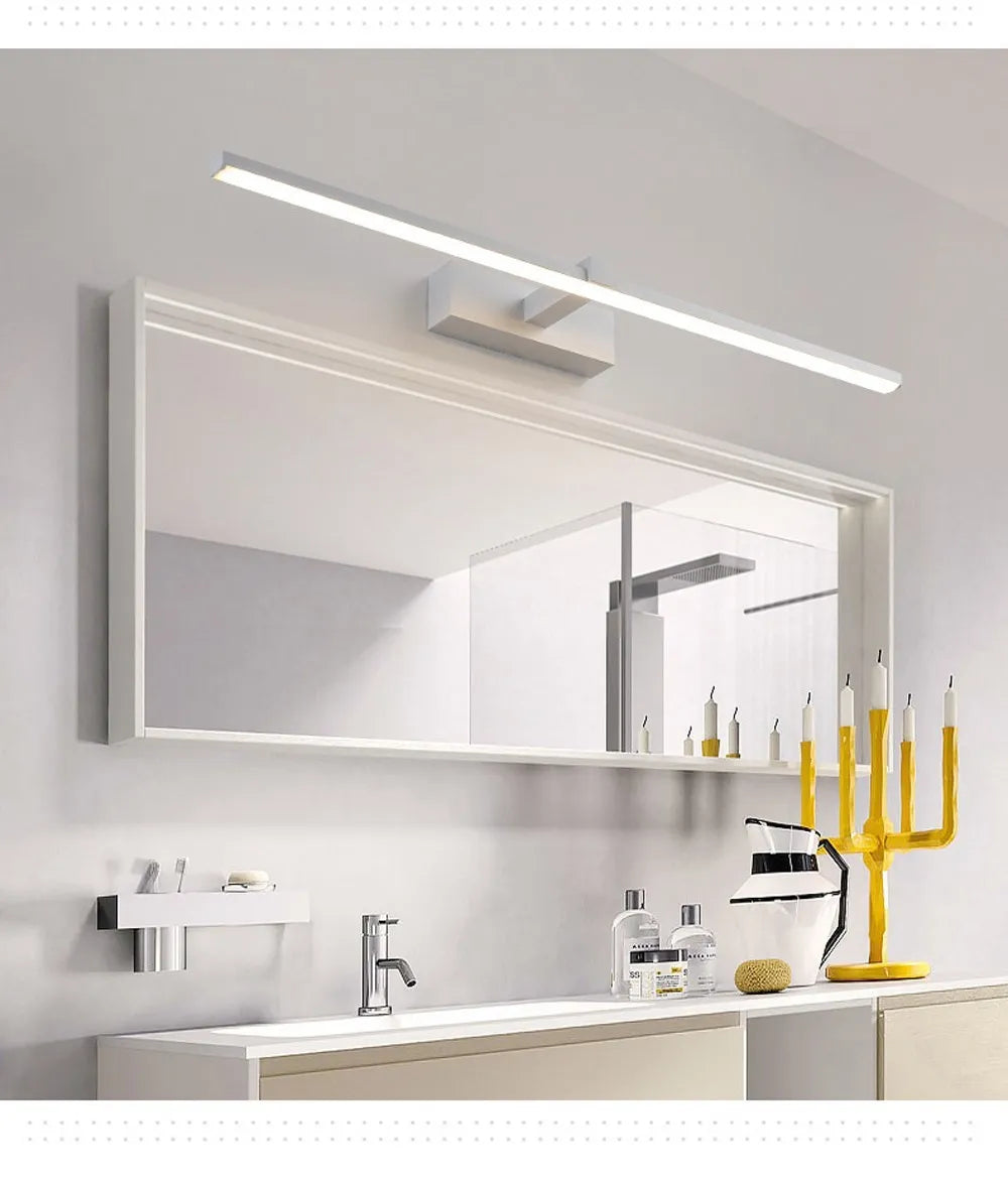 Modern LED Mirror Light – Waterproof Bathroom Wall Lamp for Makeup, White or Black Flat Design