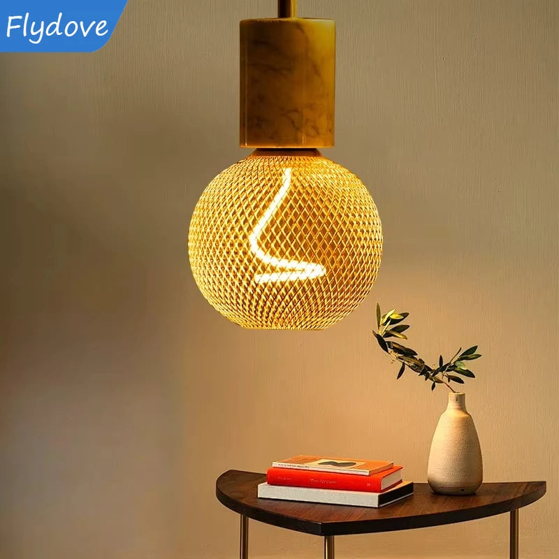 Creative Luxury Black Gold LED Light Bulb – Wrought Iron Mesh Cage Globe Lamp for Dining & Bar Decor