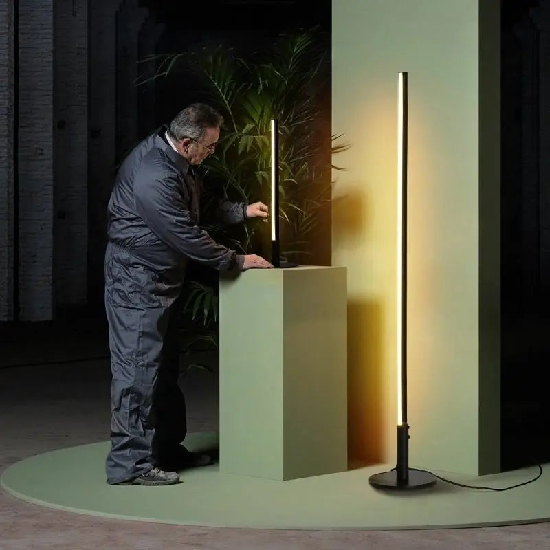 Simple Slim Floor Lamp – Minimalist LED Strip Lighting for Bedroom and Living Room Art Décor