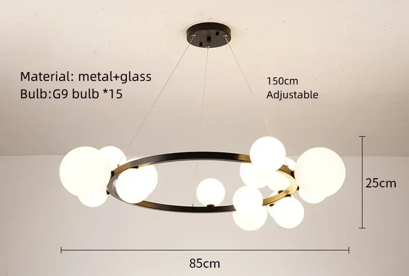 Simple Modern Chandelier – Clear Glass Ball LED Hanging Lamp for Living Room, Dining Room & Bedroom