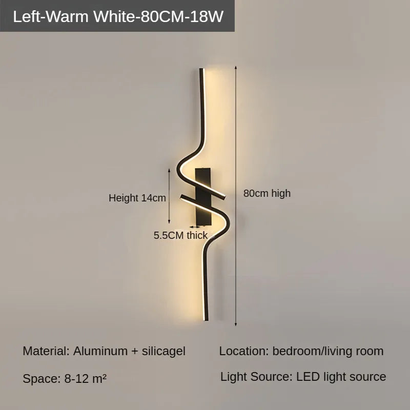 Modern Minimalist LED Strip Wall Light – Slim Aluminum Sconce for Bedroom, Living Room Lamp; TV Background Walls