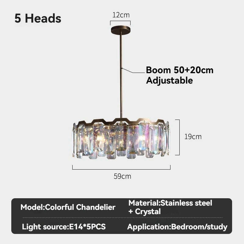 Iridescent Crystal Chandelier – Designer Luxury Round & Long Pendant Light for Dining Room, Living Room, Hotel & Villa