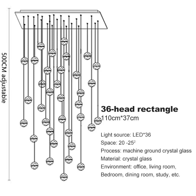 Spiral Staircase Living Room Crystal Ball LED Chandelier – Modern 2024 Luxury Ceiling Light for Home, Dining & Bedroom