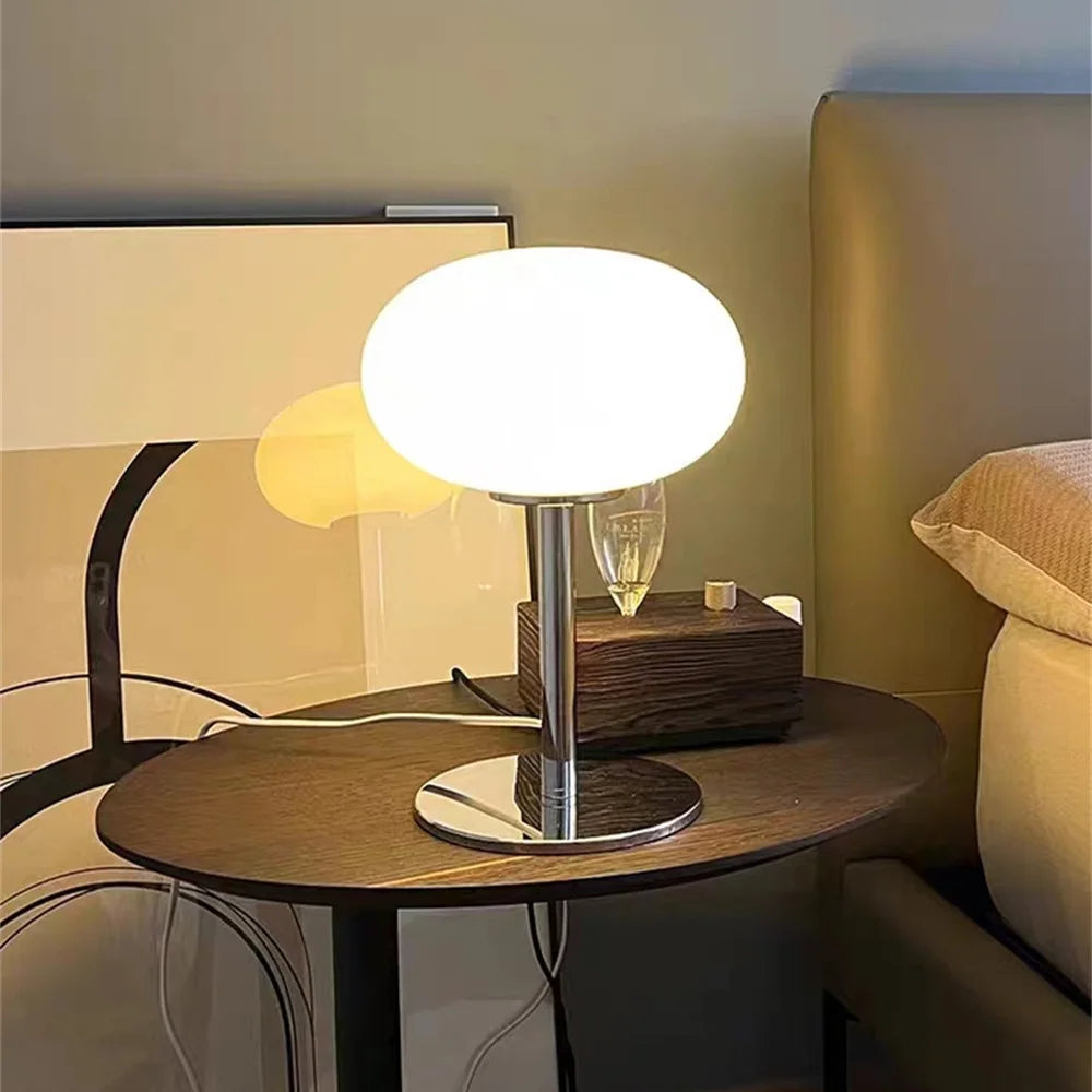 Lollipop Medieval Cream Glass Table Lamp – Retro Korean Style Ambient Light for Bedroom, Living Room, and Study Decor