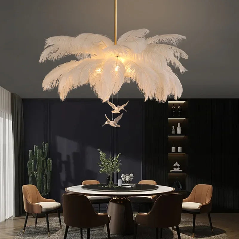 Nordic Ostrich Feather LED Chandelier – Luxury Soft Feather Pendant Lamp for Living Room & Bedroom
