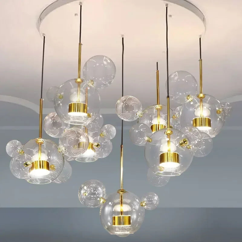 Modern Mouse LED Bubble Ball Chandelier – Creative Transparent Glass Pendant Light for Living Room & Children's Rooms