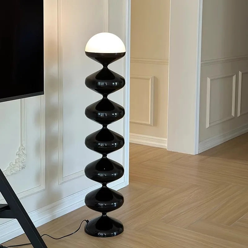 Scandinavian Mid-Century Cream Gourd Floor Lamp – Organic Modern LED Lighting for Living Room and Bedroom