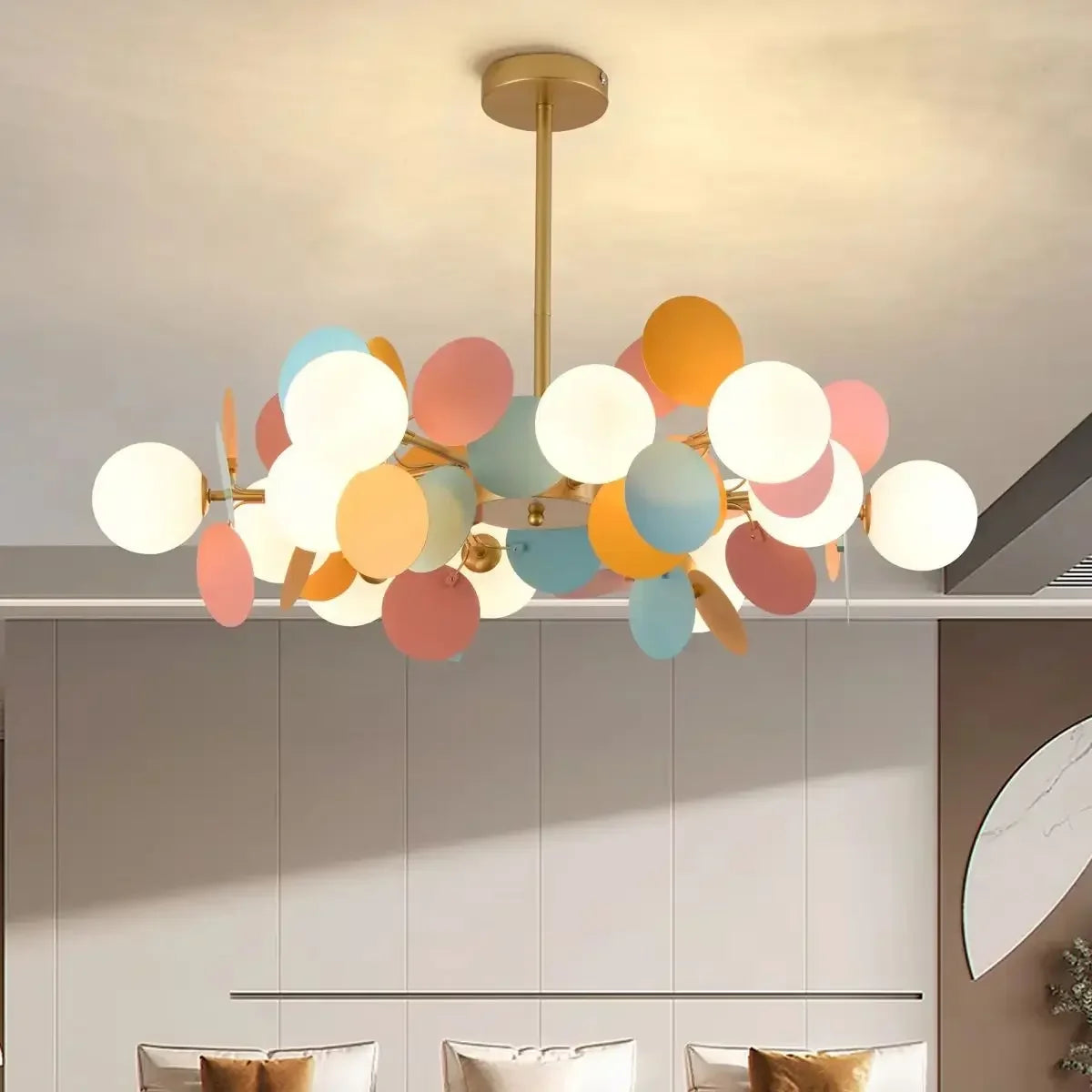 Colorful Chandelier Pendant Lamp – Luxury Metal &amp; Frosted Glass Hanging Light for Bedroom, Dining Room & Living Room