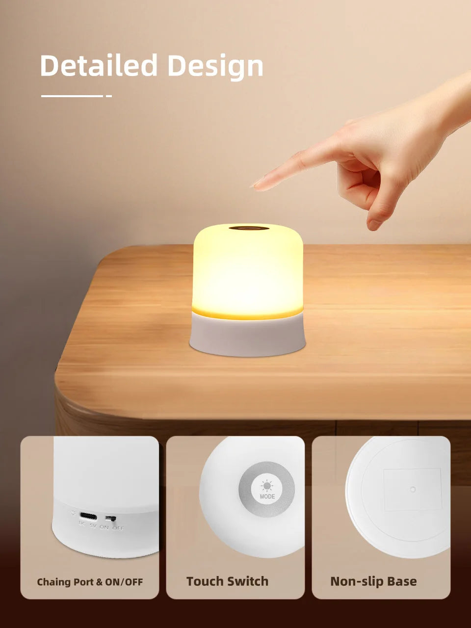 Rechargeable LED Night Light with Remote and Touch Control – RGB Dimmable Portable Lamp for Bedroom and Kids Room