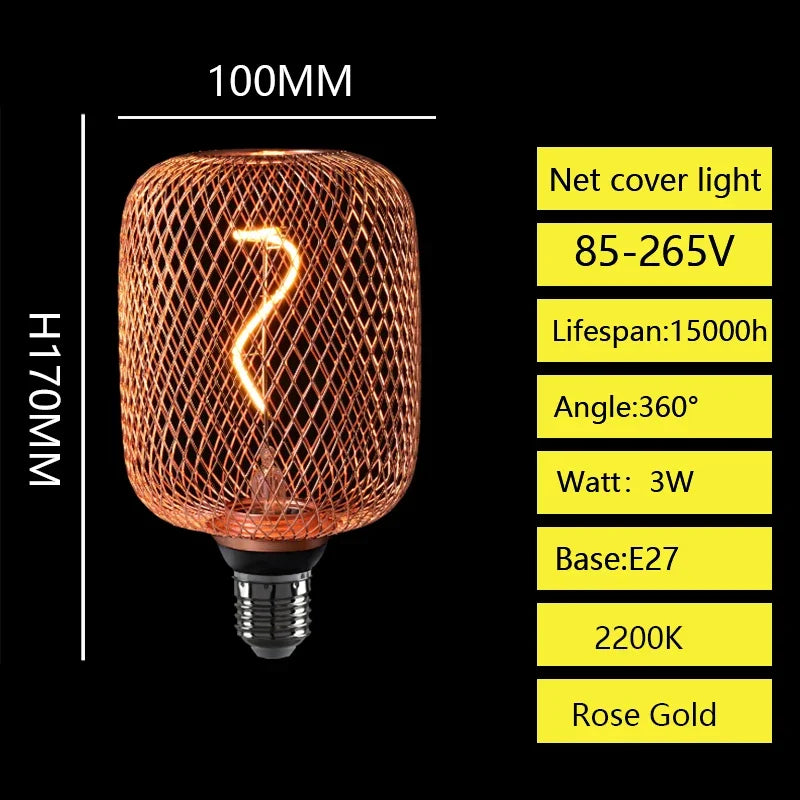 Creative Luxury Black Gold LED Light Bulb – Wrought Iron Mesh Cage Globe Lamp for Dining & Bar Decor