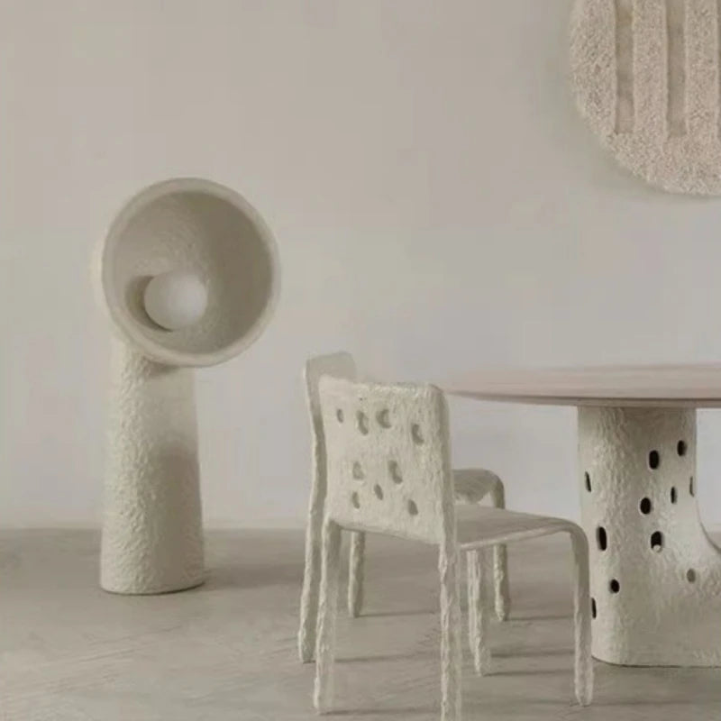 Wabi Sabi Resin LED Floor Lamp – Cream Sandblasted Minimalist Corner and Bedside Lighting for Bedroom and Living Room