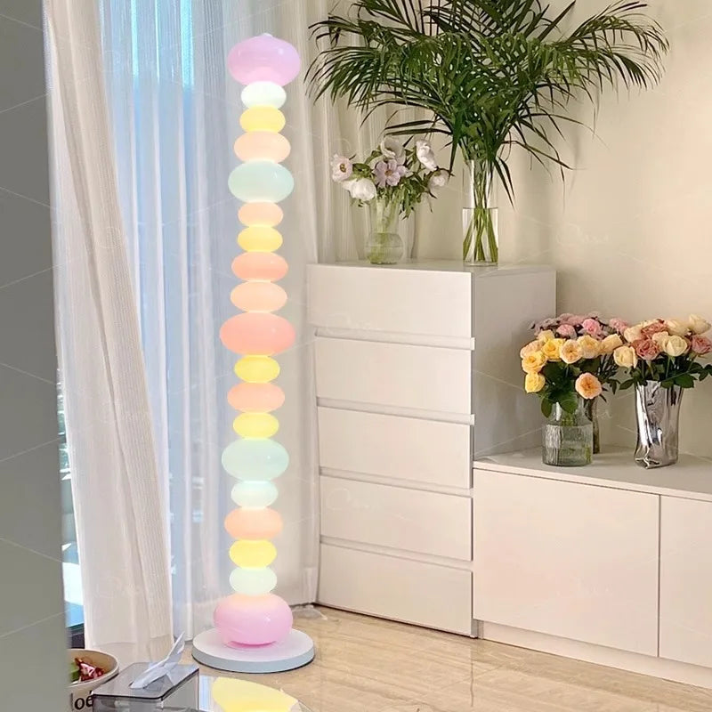 Rainbow Macaron Candy Glass Floor Lamp – Colorful Ambient LED Lighting for Living Room and Bedroom Décor