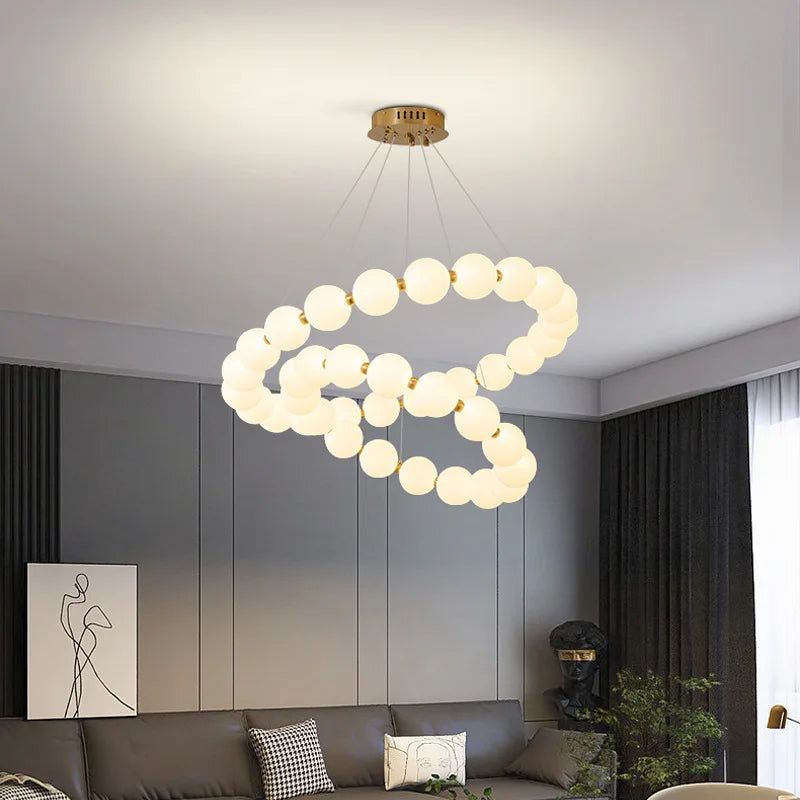 Modern Nordic Classic LED Pendant Light – Pearl Necklace Style Chandelier for Dining and Living Rooms
