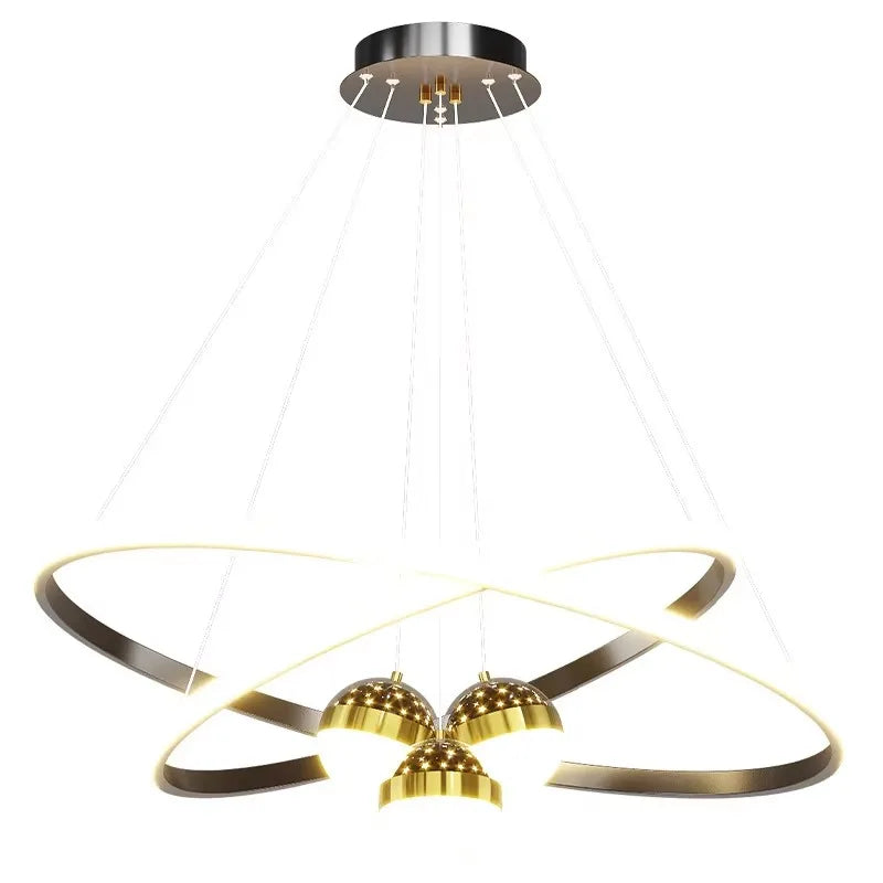 Nordic Starry Sky Projection LED Chandelier – Modern Black & Gold Ceiling Pendant for Living Room, Bedroom, Kitchen