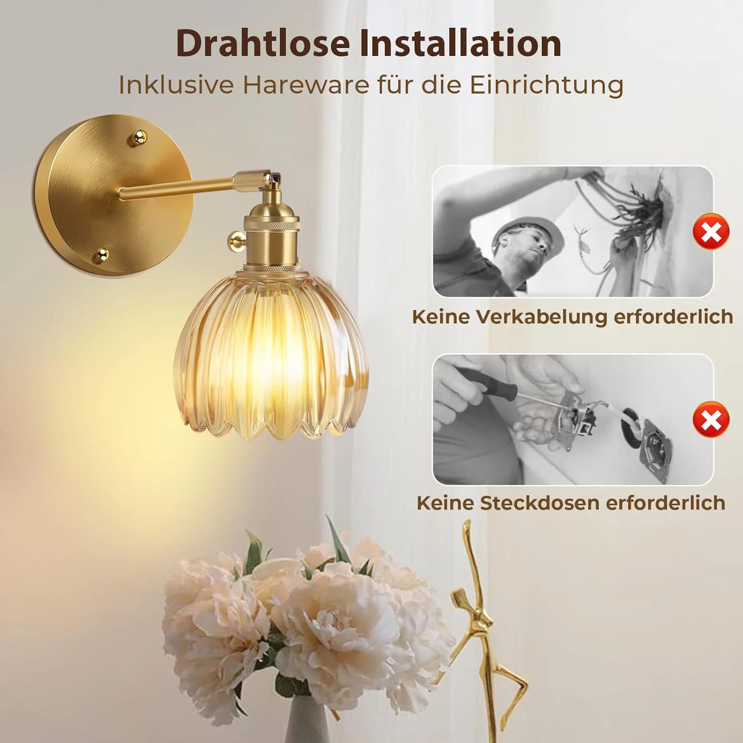 Vintage Rechargeable Glass Wall Sconce – Wireless Long-Strip LED Interior Light for Living Room, Bedroom, Hallway, and Bathroom