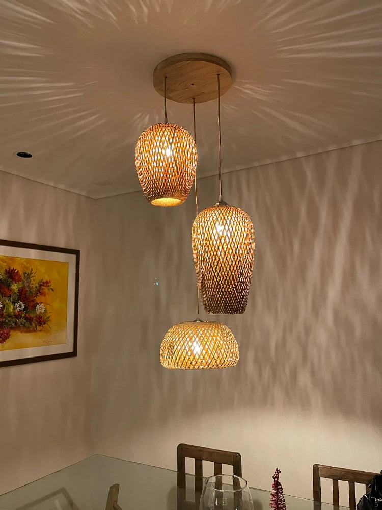 Lomin Bamboo Light Pendant Lamp – Hand-Woven Natural Rattan Wicker Chandelier (E27, 110V / 220V)
