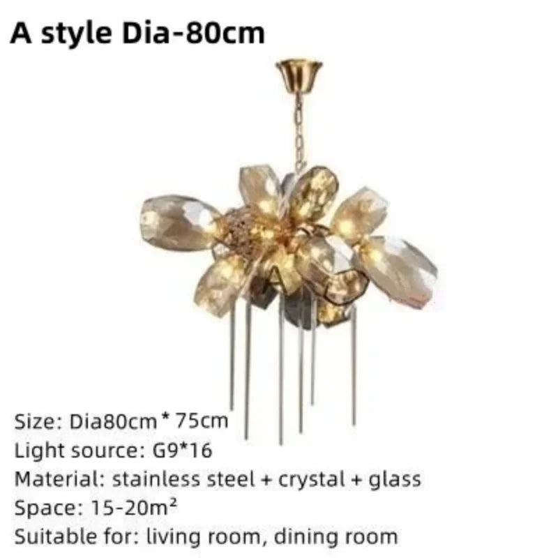 Nordic Living Room LED Stainless Steel Crystal Chandelier – Luxury Designer Pendant Lamp for Home & Restaurant