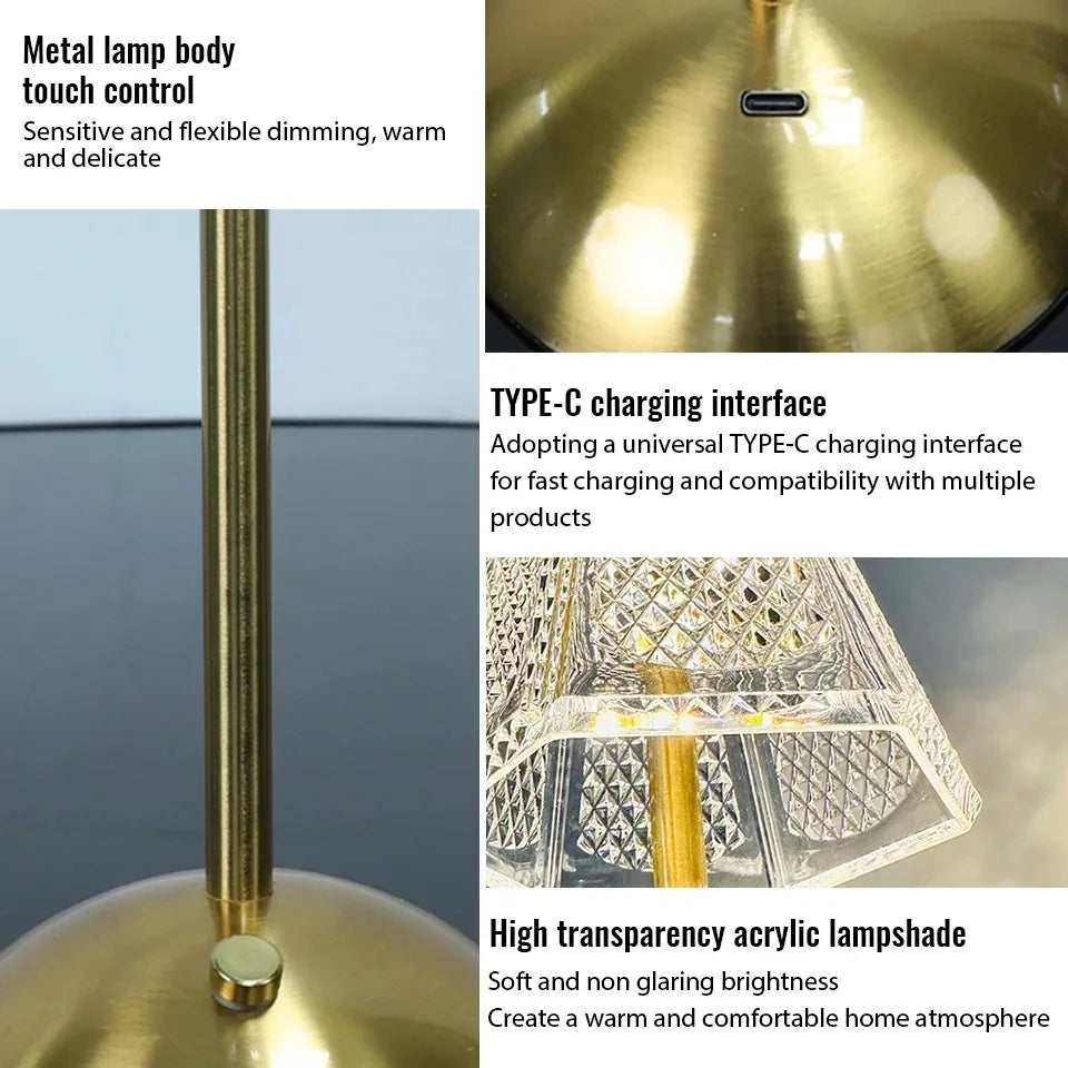 LED Table Lamp Touch Sensor USB Rechargeable – 3-Color Wireless Bedside Night Light for Home, Restaurant, Hotel, and Bar