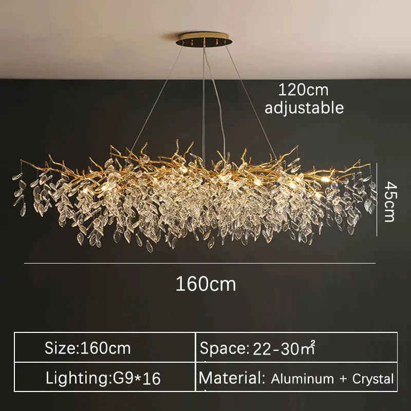 Luxury Gold Crystal LED Chandelier – Modern Ceiling Pendant Light for Living Room, Dining Room & Villa Interiors