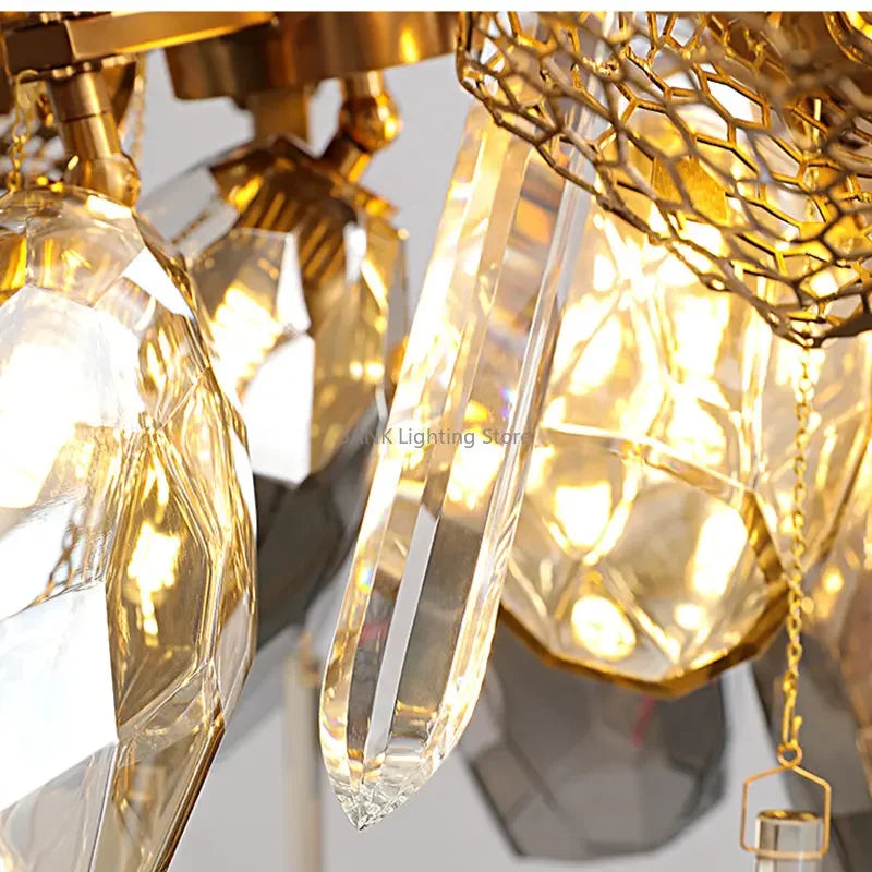 Nordic Living Room LED Stainless Steel Crystal Chandelier – Luxury Designer Pendant Lamp for Home & Restaurant