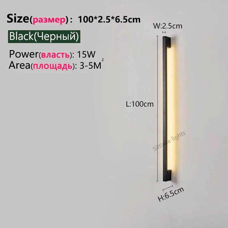 Nordic Modern Long LED Wall Lamp – Minimalist Iron Silica-Gel Sconce for Bedroom, Living Room, and Background Wall Décor
