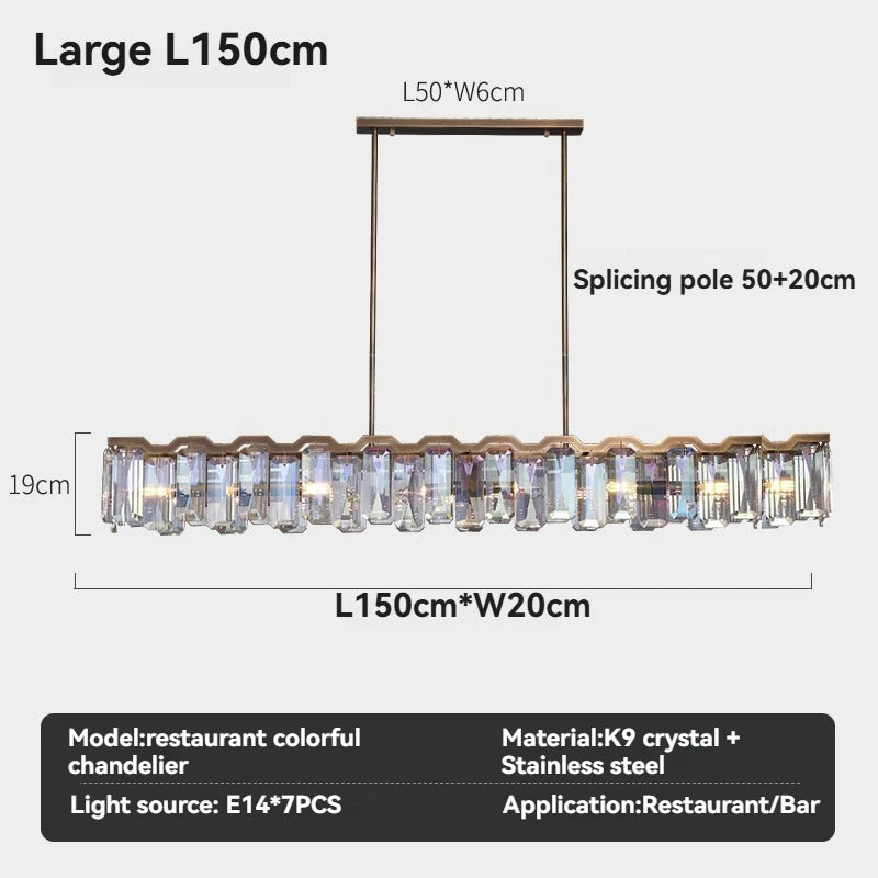 Iridescent Crystal Chandelier – Designer Luxury Round & Long Pendant Light for Dining Room, Living Room, Hotel & Villa