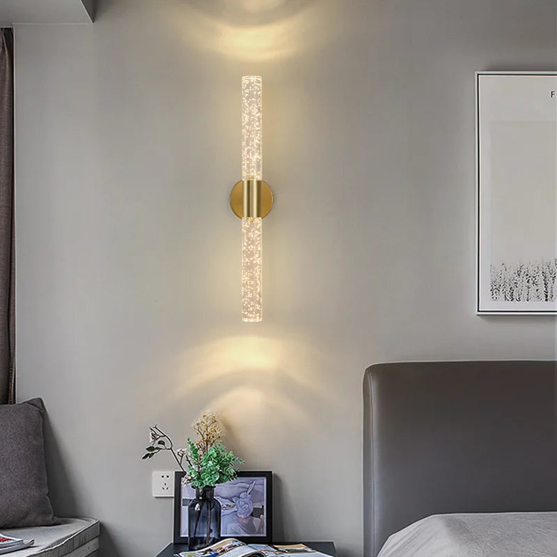 Nordic Crystal Rod LED Wall Lamp – Modern Bubble Glass Sconce for Bedroom, Living Room, and Hallway Décor